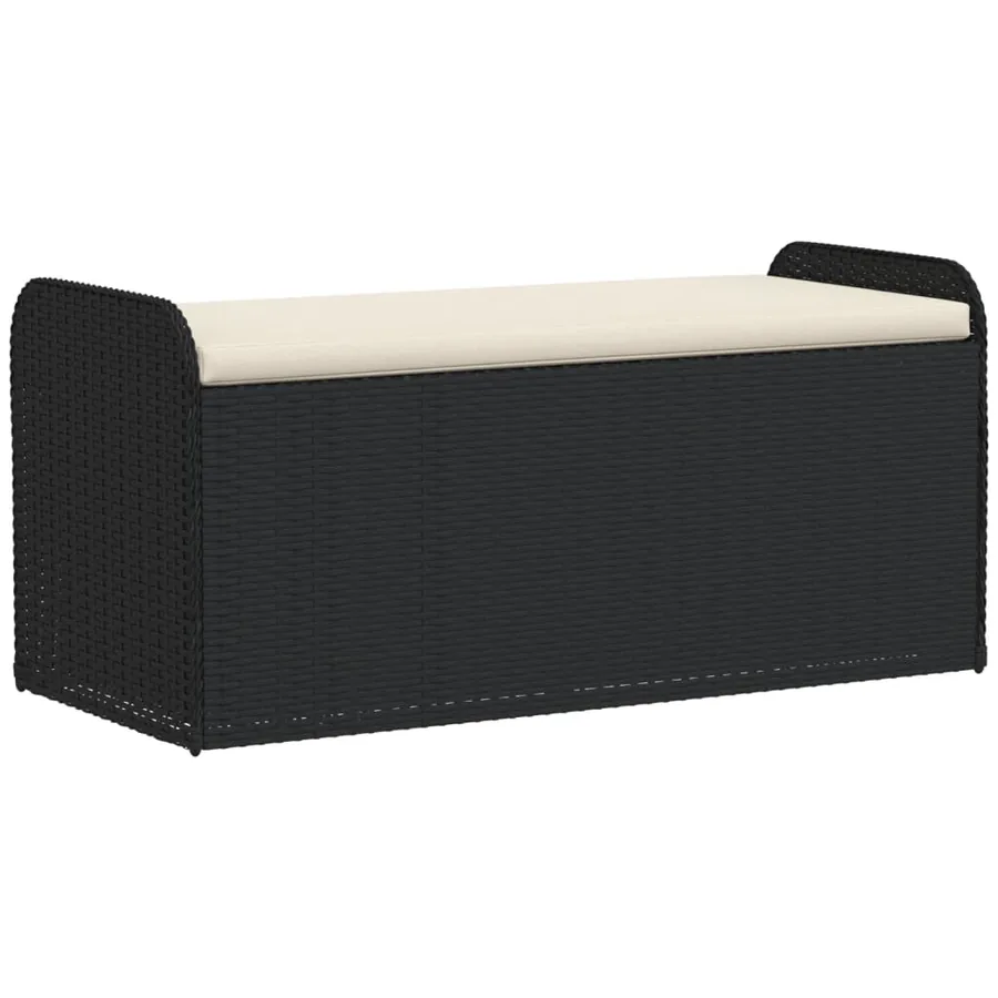 Banc de rangement avec coussin noir 115x51x52 cm résine tressée - 2