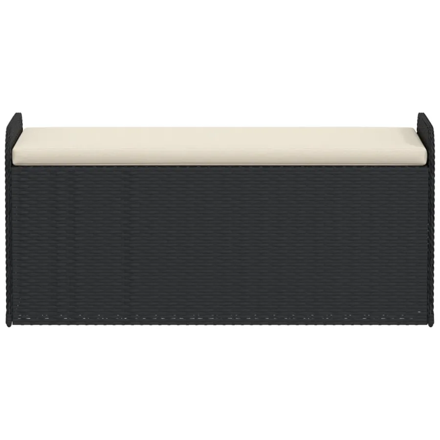 Banc de rangement avec coussin noir 115x51x52 cm résine tressée - 4