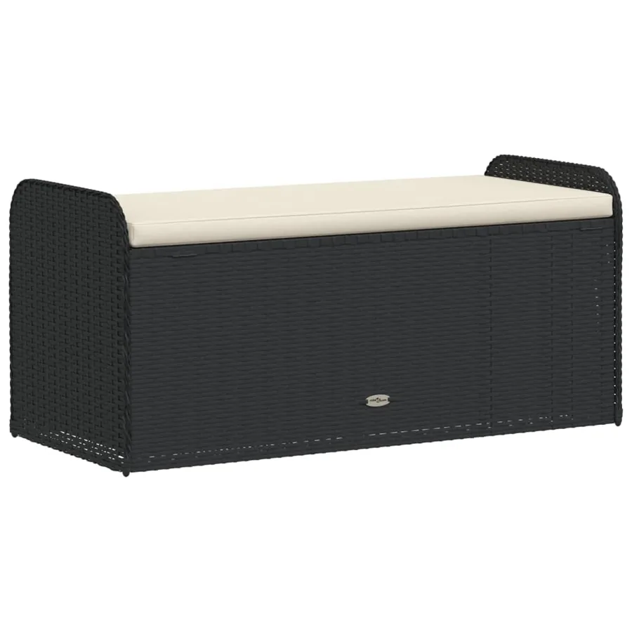 Banc de rangement avec coussin noir 115x51x52 cm résine tressée - 6