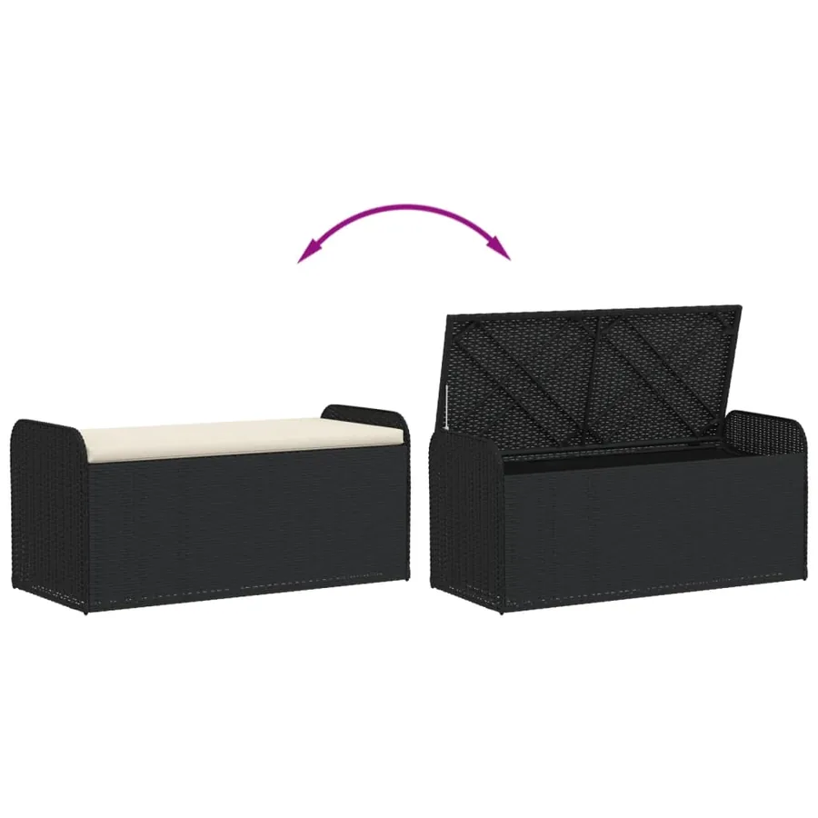 Banc de rangement avec coussin noir 115x51x52 cm résine tressée - 7