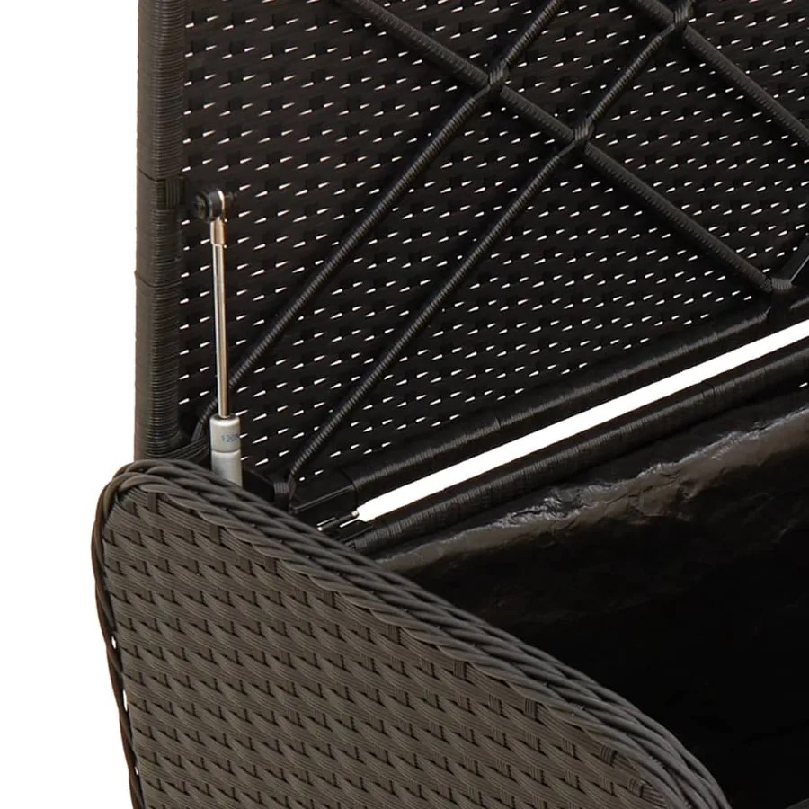Banc de rangement avec coussin noir 115x51x52 cm résine tressée - 8