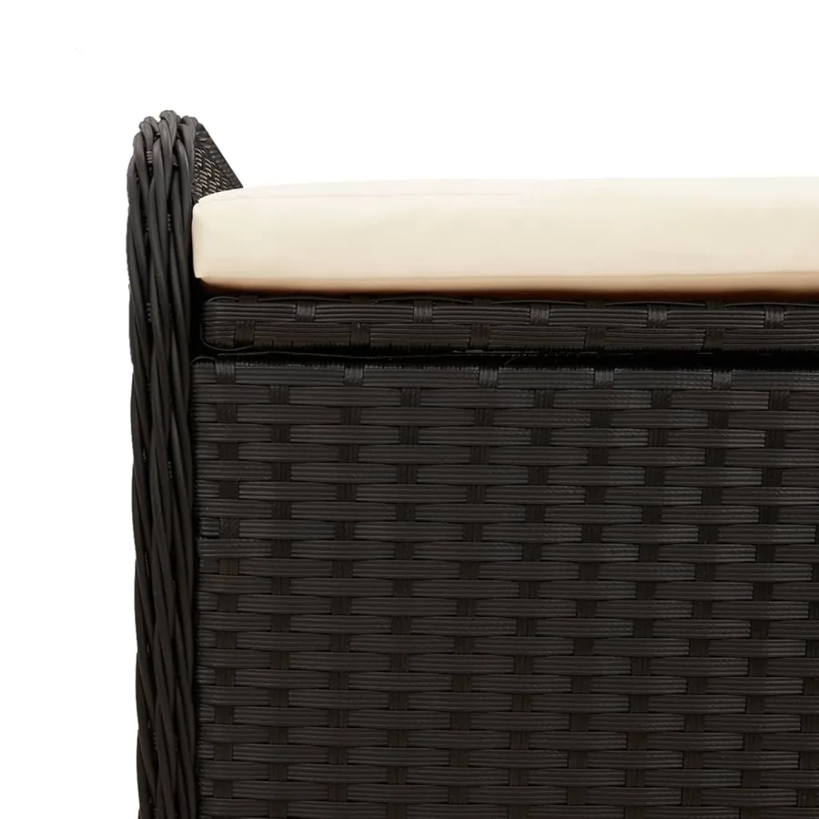 Banc de rangement avec coussin noir 115x51x52 cm résine tressée - 9