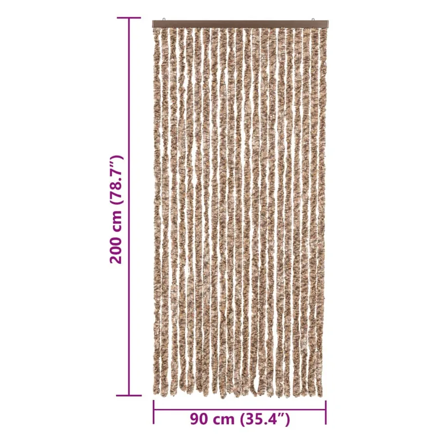 Rideau anti-mouches beige et marron foncé 90x200 cm chenille - 7