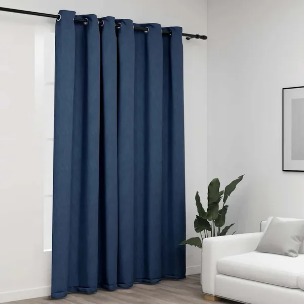 Rideau occultant Aspect de lin avec œillets Bleu 290x245 cm