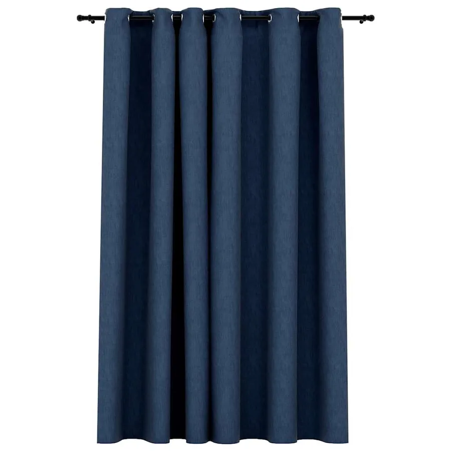 Rideau occultant Aspect de lin avec œillets Bleu 290x245 cm - 2
