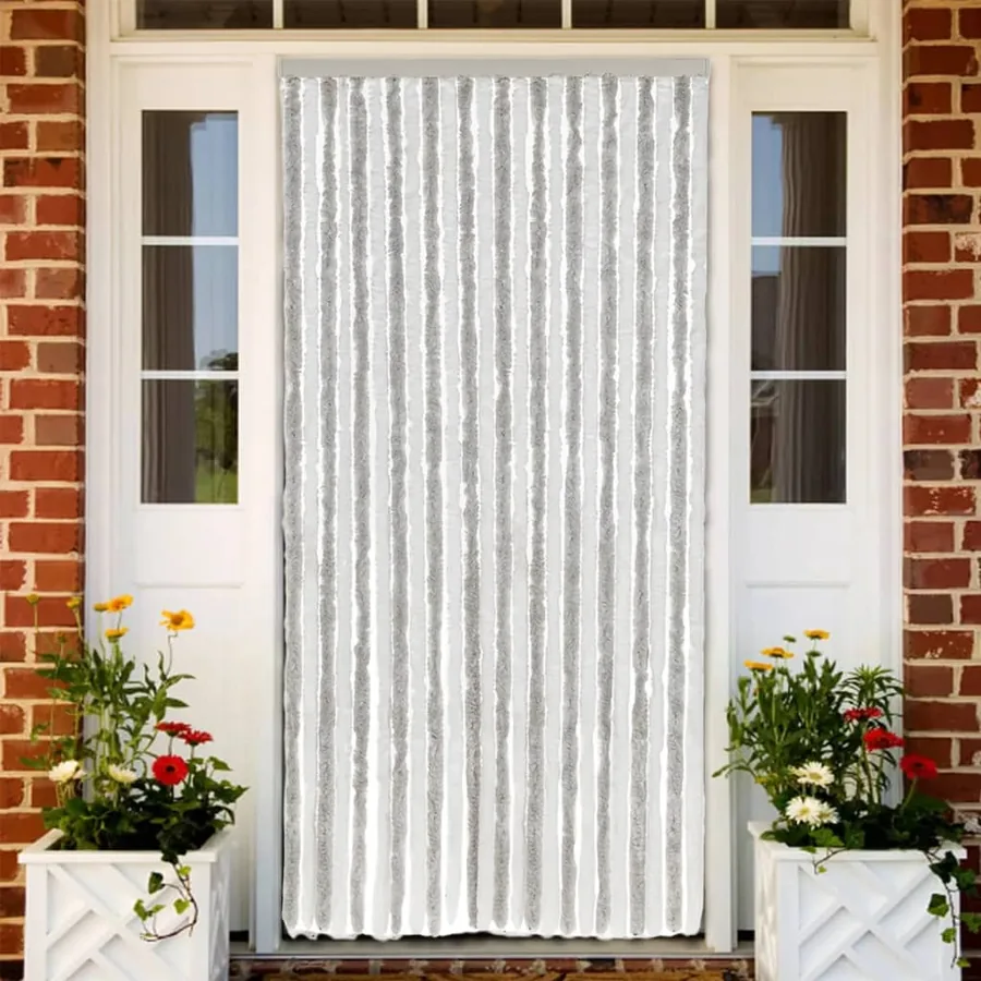 Rideau anti-mouches gris clair et blanc 100x230 cm chenille