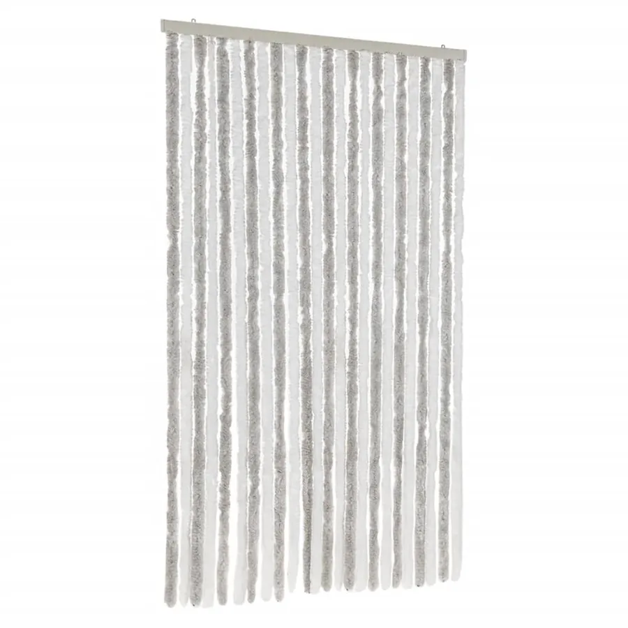 Rideau anti-mouches gris clair et blanc 100x230 cm chenille - 2