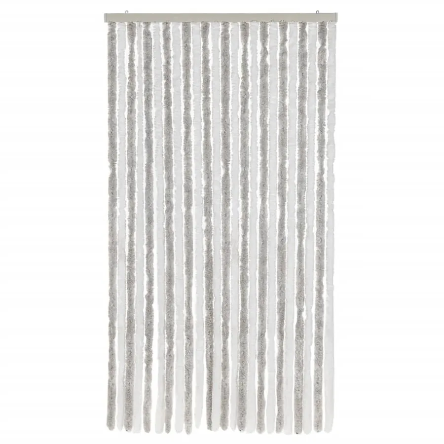 Rideau anti-mouches gris clair et blanc 100x230 cm chenille - 3