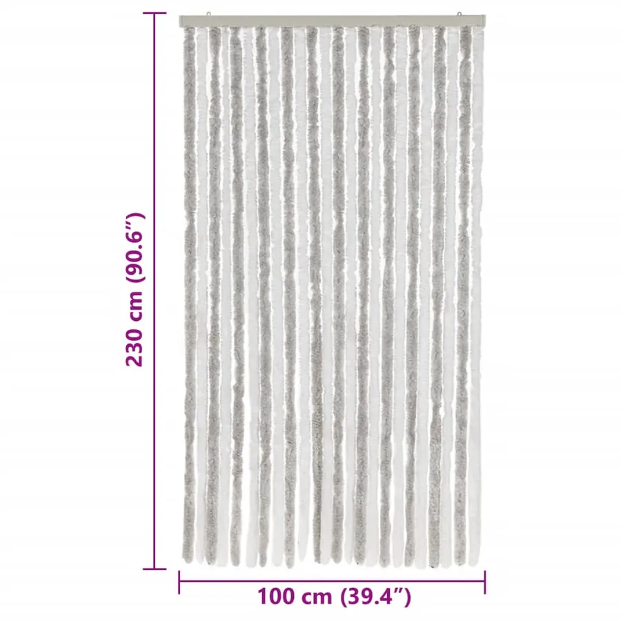 Rideau anti-mouches gris clair et blanc 100x230 cm chenille - 7