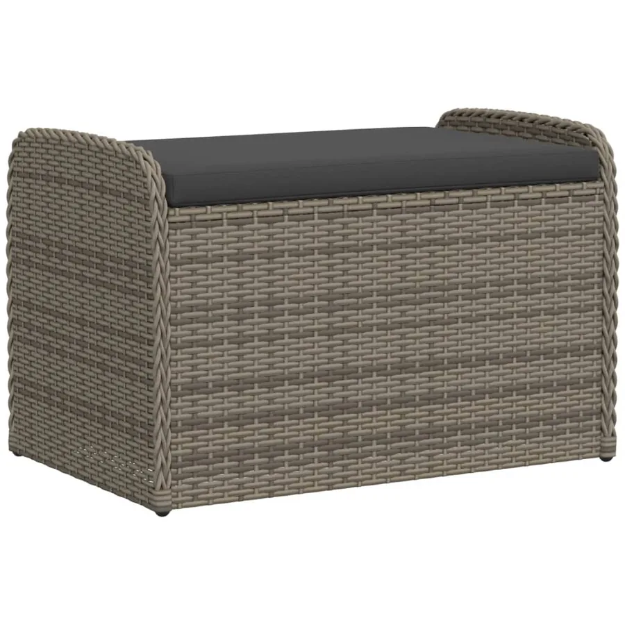 Banc de rangement avec coussin gris 80x51x52 cm résine tressée - 2