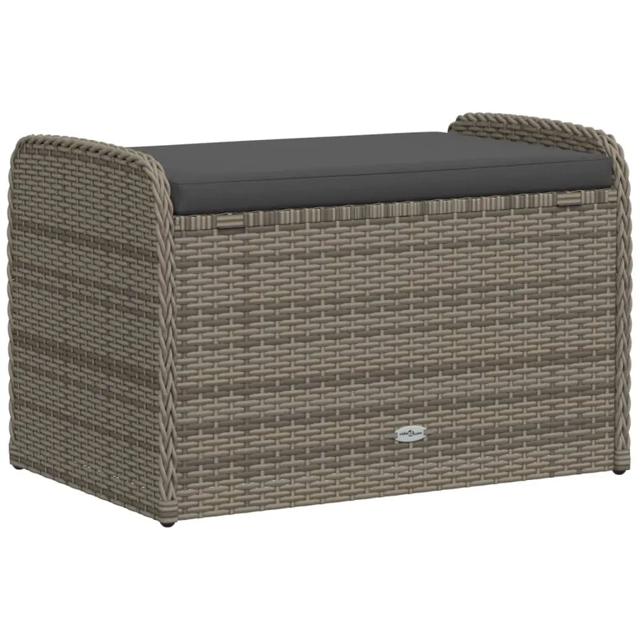 Banc de rangement avec coussin gris 80x51x52 cm résine tressée - 6