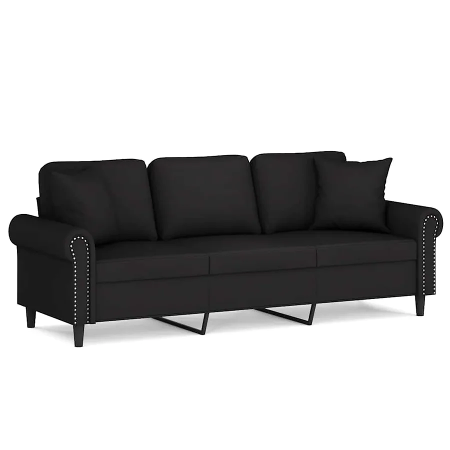 Canapé 3 places avec oreillers décoratifs noir 180 cm velours - 2