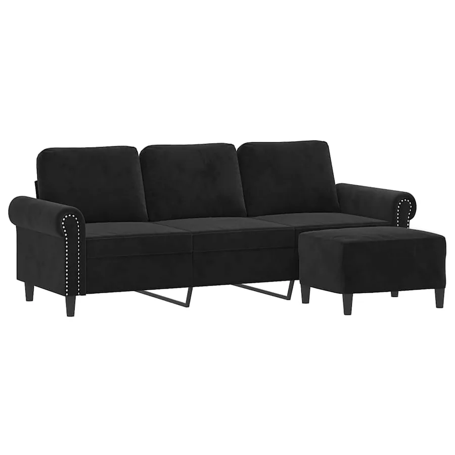 Canapé à 3 places avec repose-pieds Noir 180 cm Velours - 3