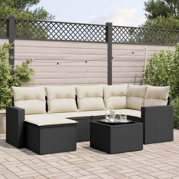 Salon de jardin 7 pcs avec coussins noir résine tressée 62 x 62 x 69 cm - 58,0 kg