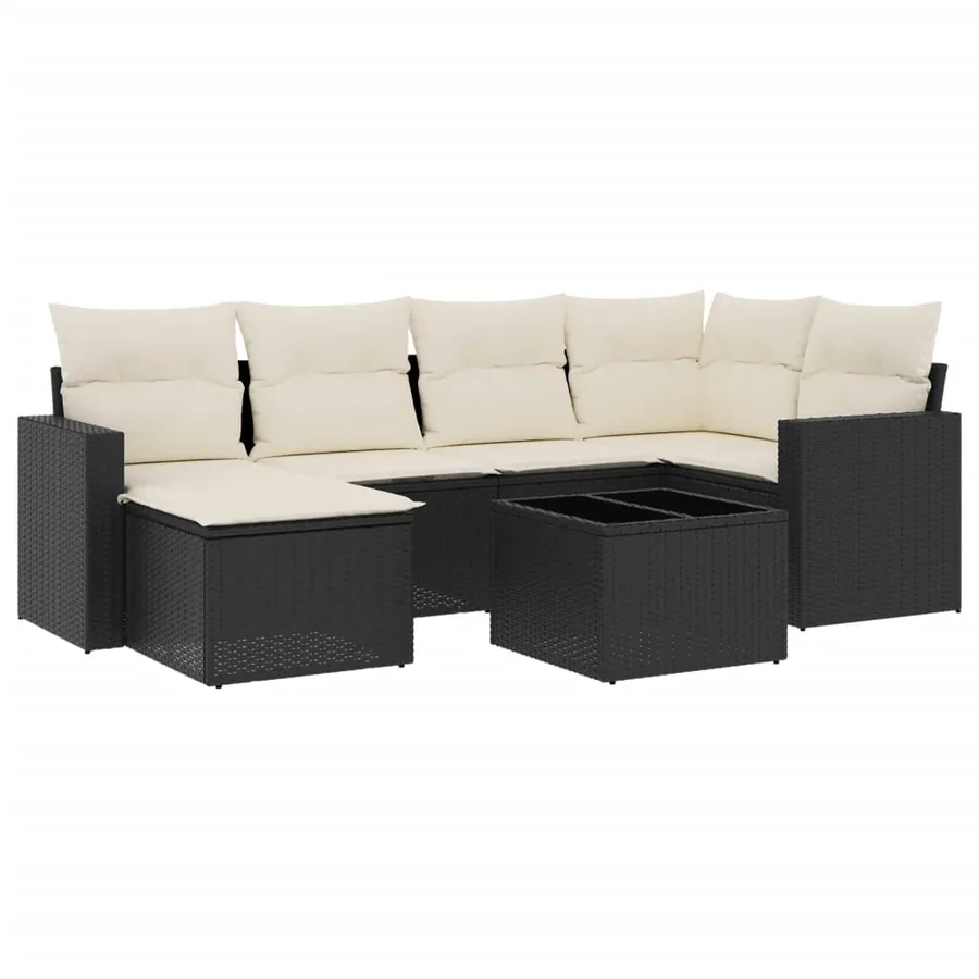 Salon de jardin 7 pcs avec coussins noir résine tressée 62 x 62 x 69 cm - 58,0 kg - 2