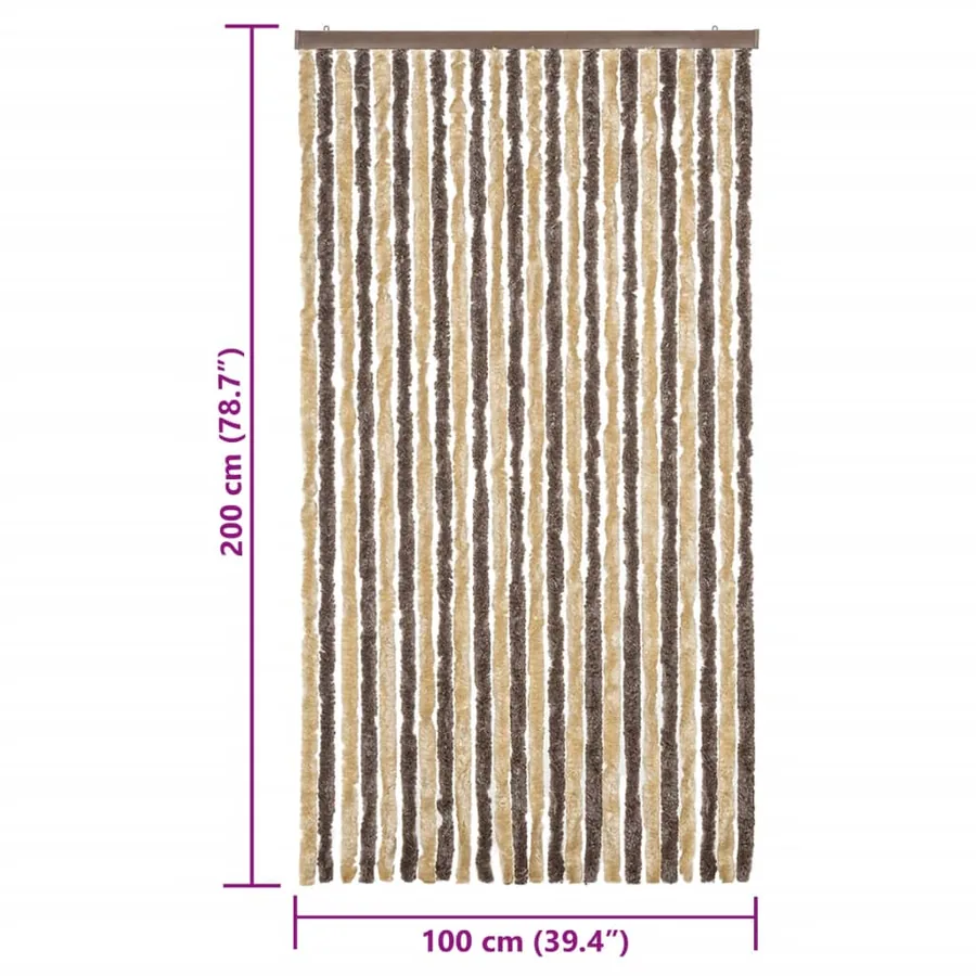 Rideau anti-mouches marron foncé et beige 100x200 cm chenille - 7