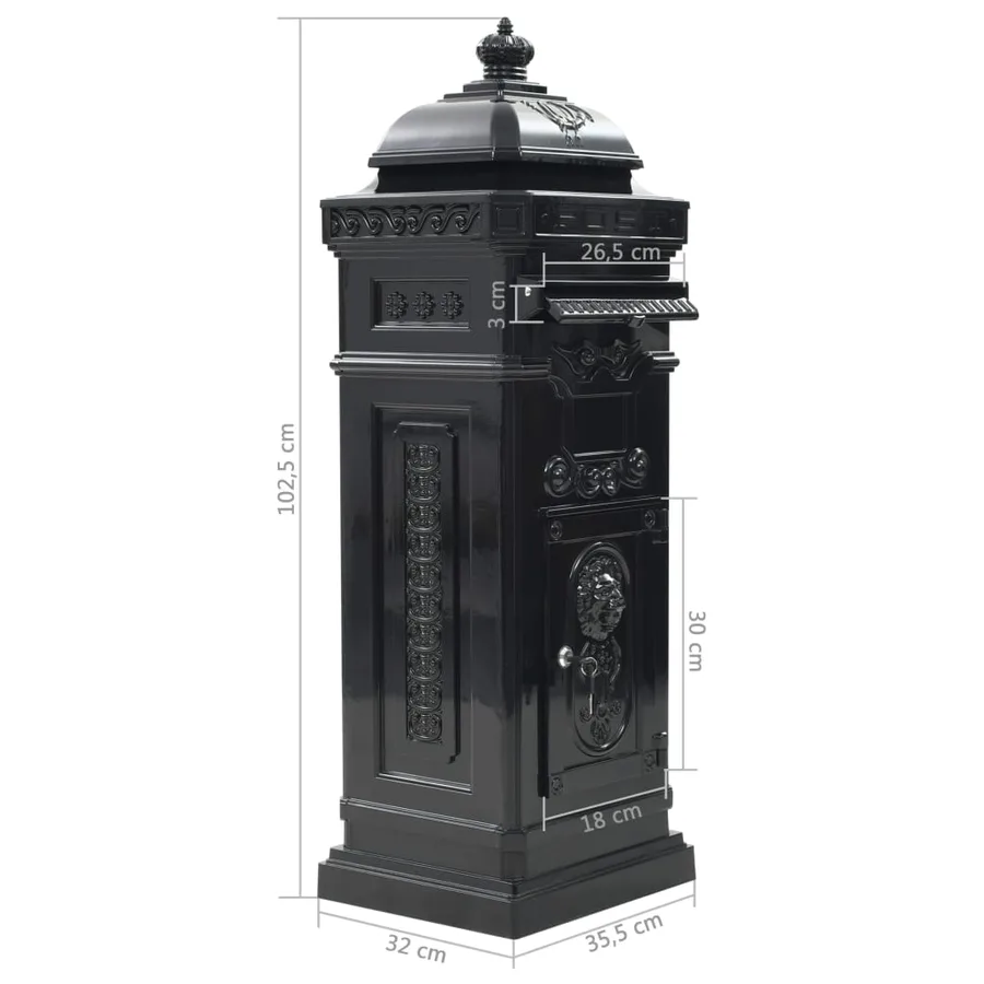 Boîte aux lettres à pilier Aluminium Vintage antirouille Noir - 15