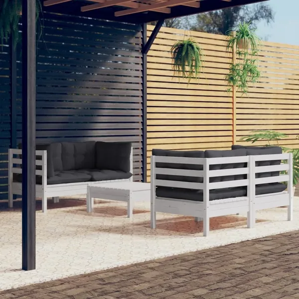 Salon de jardin 5 pcs avec coussins anthracite bois de pin