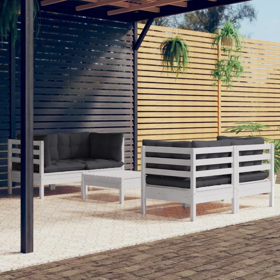 Salon de jardin 5 pcs avec coussins anthracite bois de pin