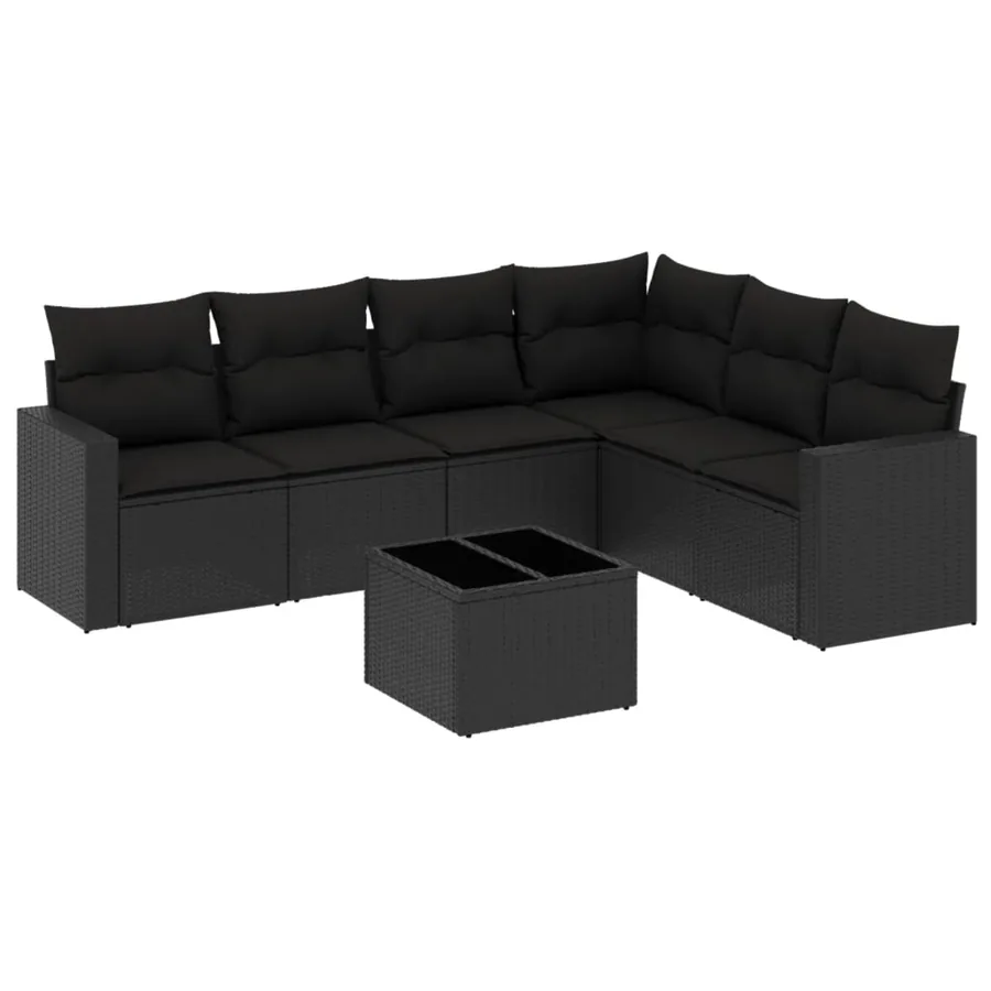 Salon de jardin 7 pcs avec coussins noir résine tressée 62 x 62 x 69 cm - 59,4 kg - 2