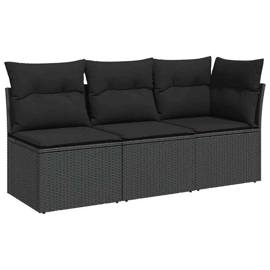 Canapé de jardin avec coussins 3 places en polyrotin noir - 2