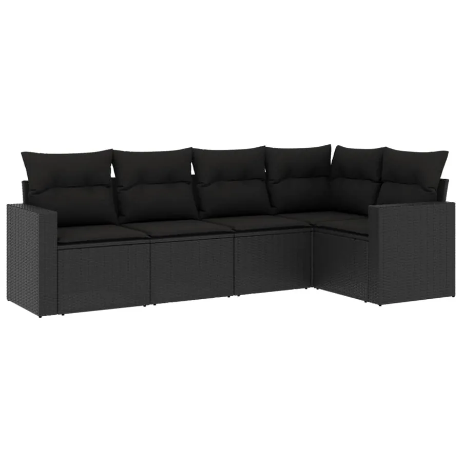 Salon de jardin 5 pcs avec coussins noir résine tressée - 2