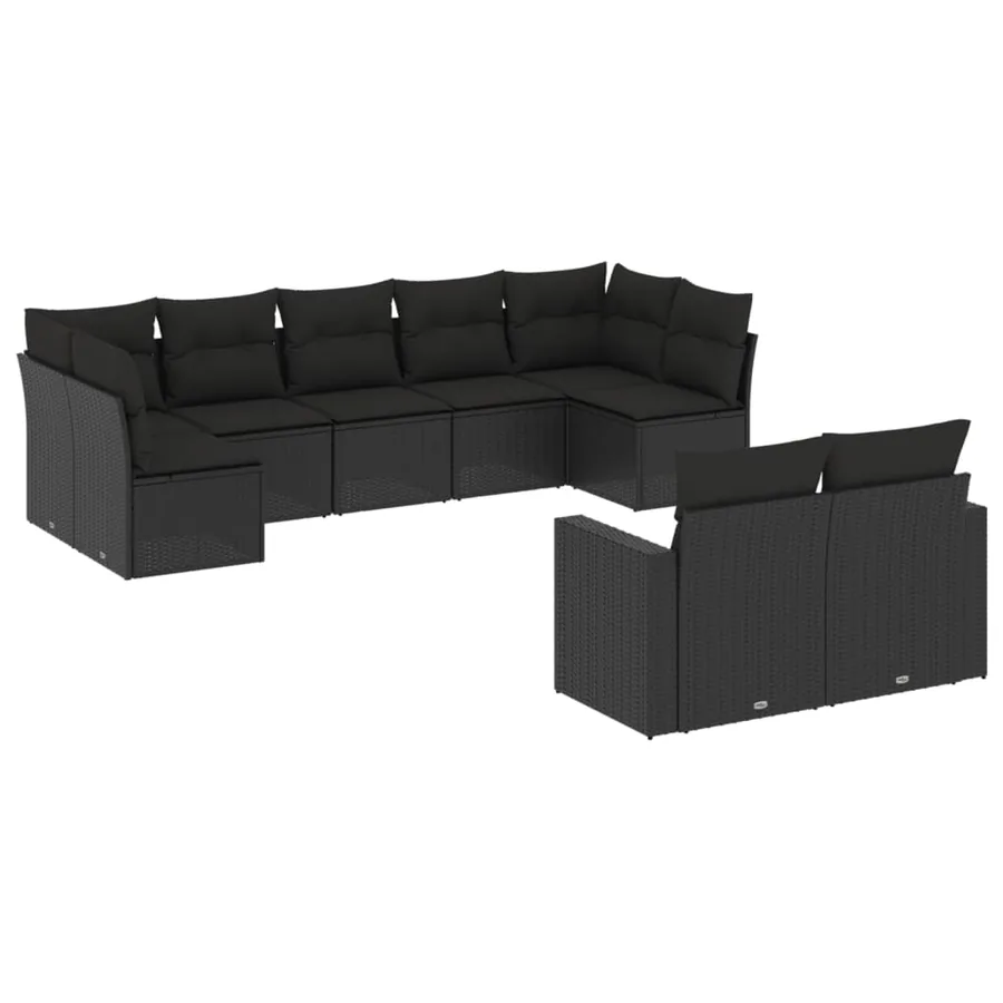 Salon de jardin 9 pcs avec coussins noir résine tressée - 2