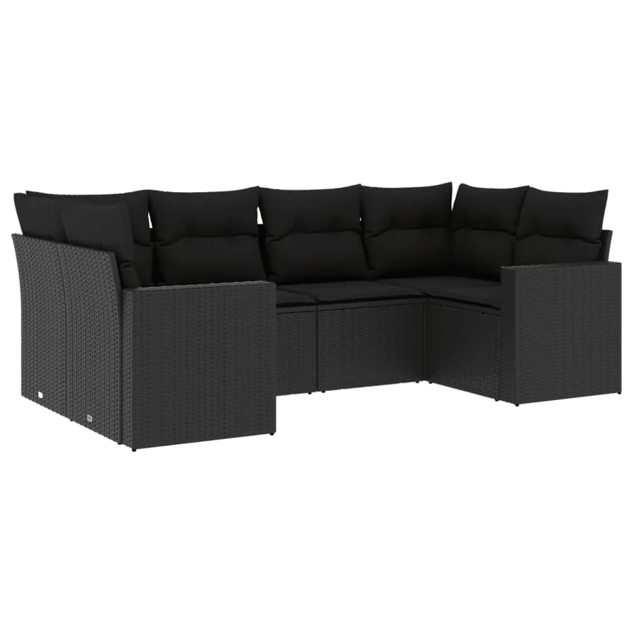Salon de jardin 6 pcs avec coussins noir résine tressée - 2