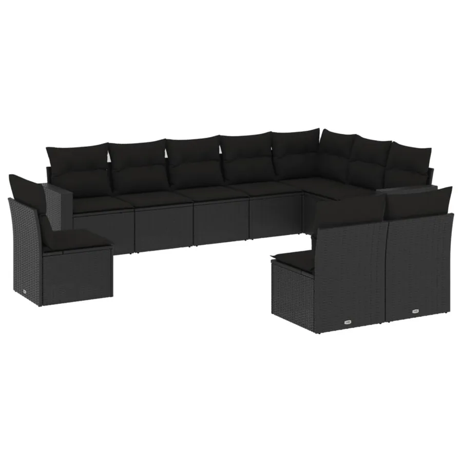 Salon de jardin 10 pcs avec coussins noir résine tressée - 2