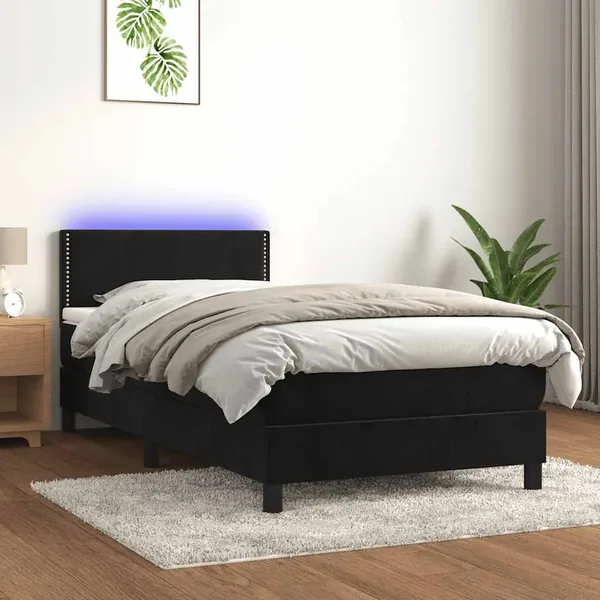 Sommier à lattes de lit avec matelas LED Noir 100x200cm Velours