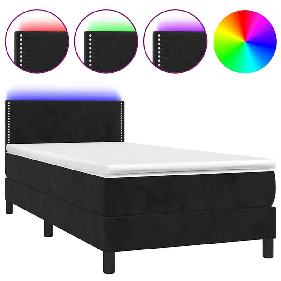 Sommier à lattes de lit avec matelas LED Noir 100x200cm Velours - 2