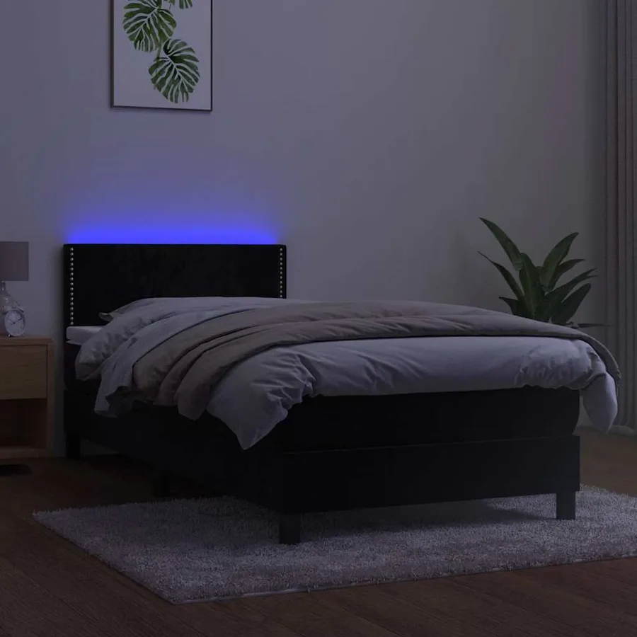 Sommier à lattes de lit avec matelas LED Noir 100x200cm Velours - 3