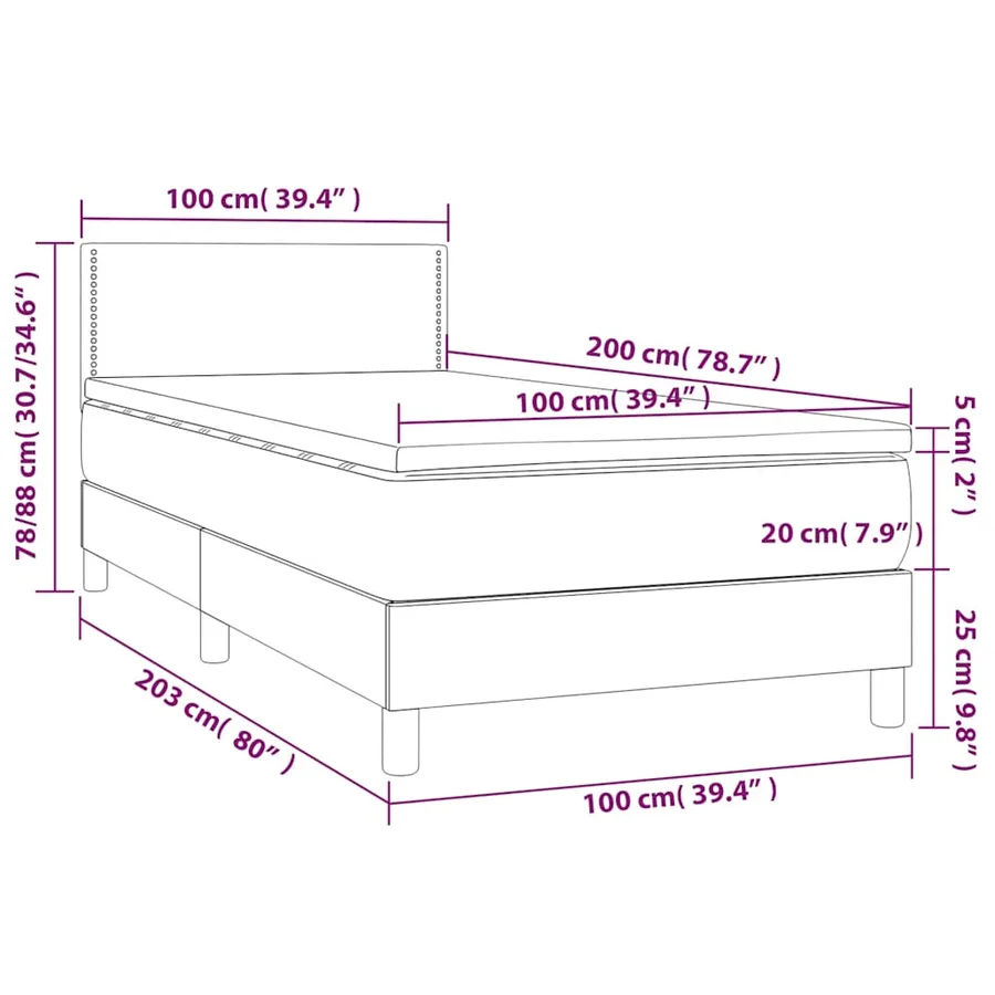 Sommier à lattes de lit avec matelas LED Noir 100x200cm Velours - 8