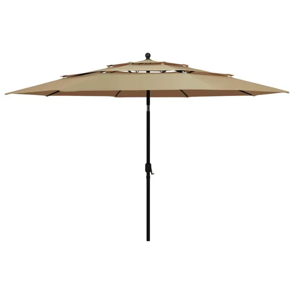 Parasol de jardin à 3 niveaux avec mât en aluminium taupe 3,5 m