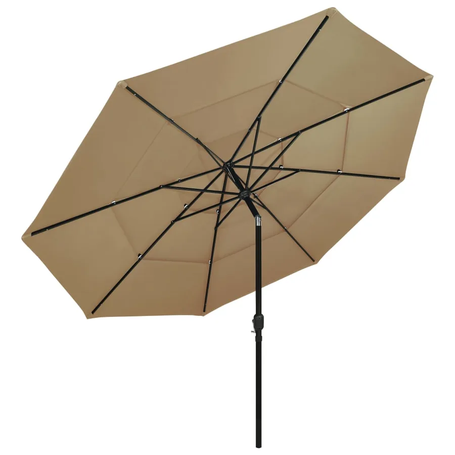 Parasol de jardin à 3 niveaux avec mât en aluminium taupe 3,5 m - 2