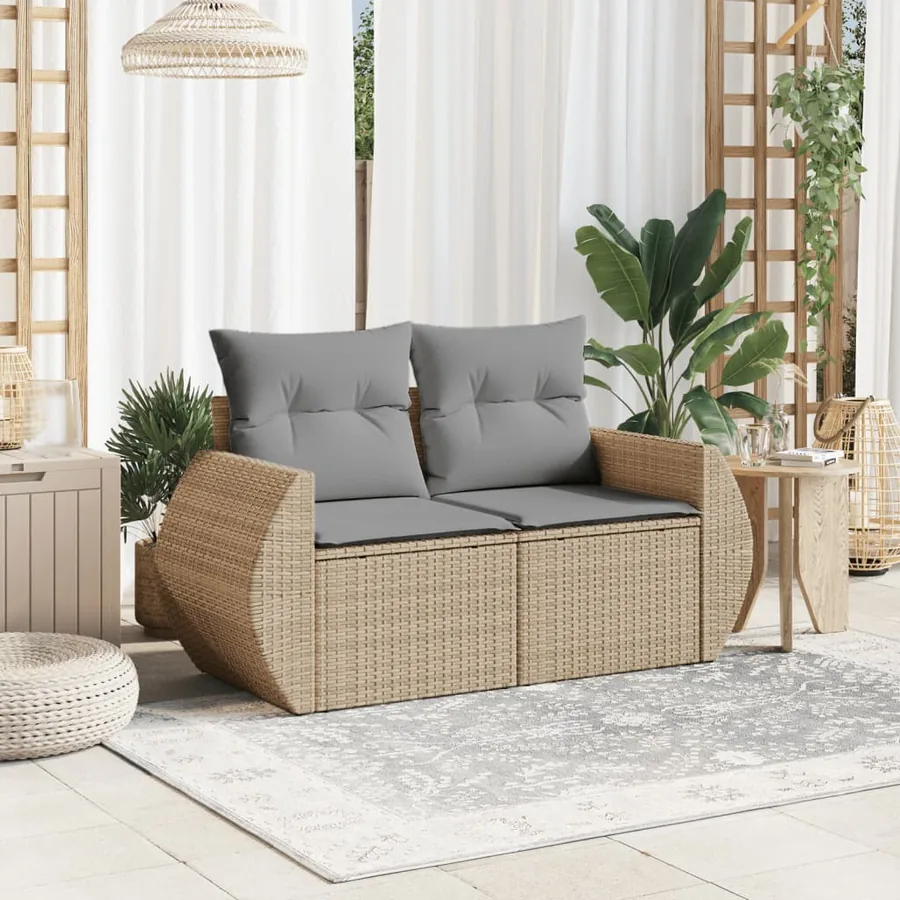 Canapé de jardin avec coussins 2 places beige résine tressée - 3