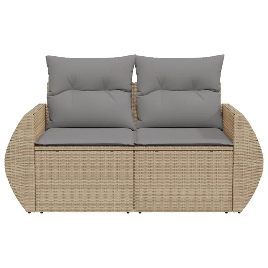 Canapé de jardin avec coussins 2 places beige résine tressée - 4