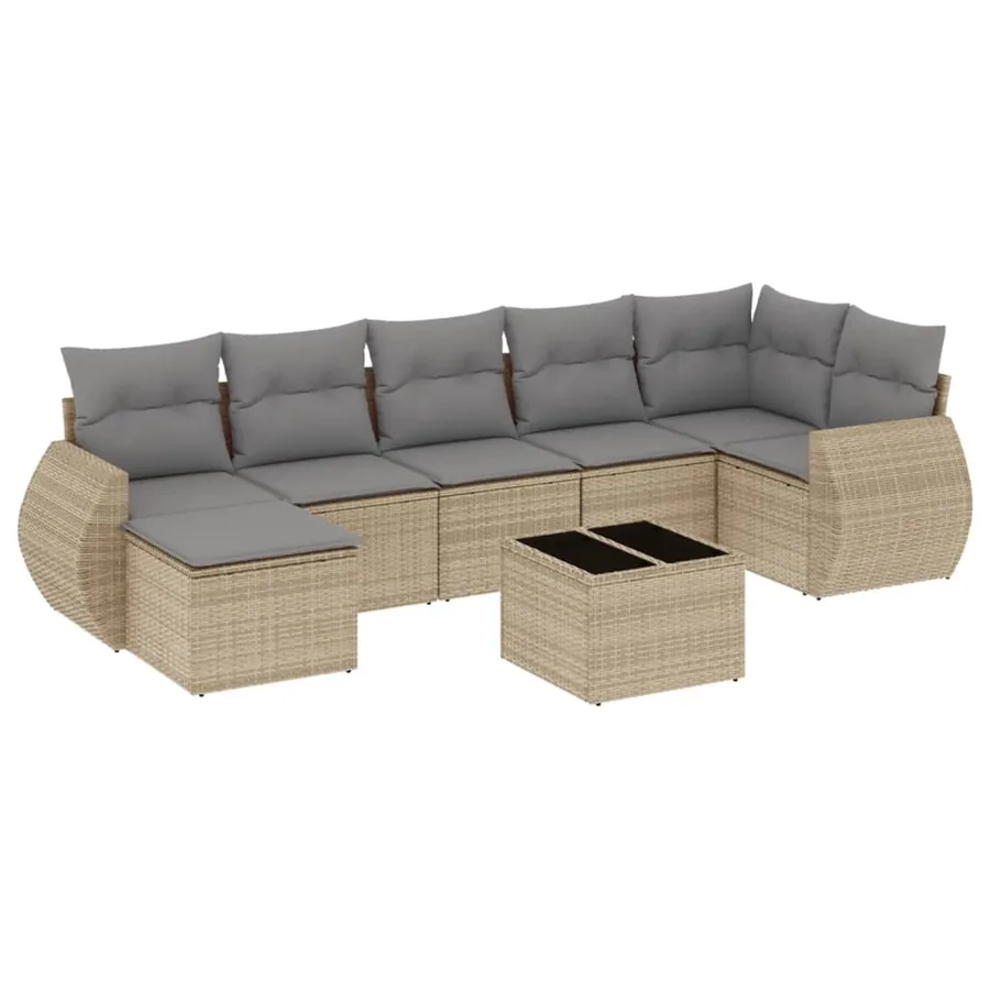 Salon de jardin avec coussins 8 pcs beige résine tressée - 2