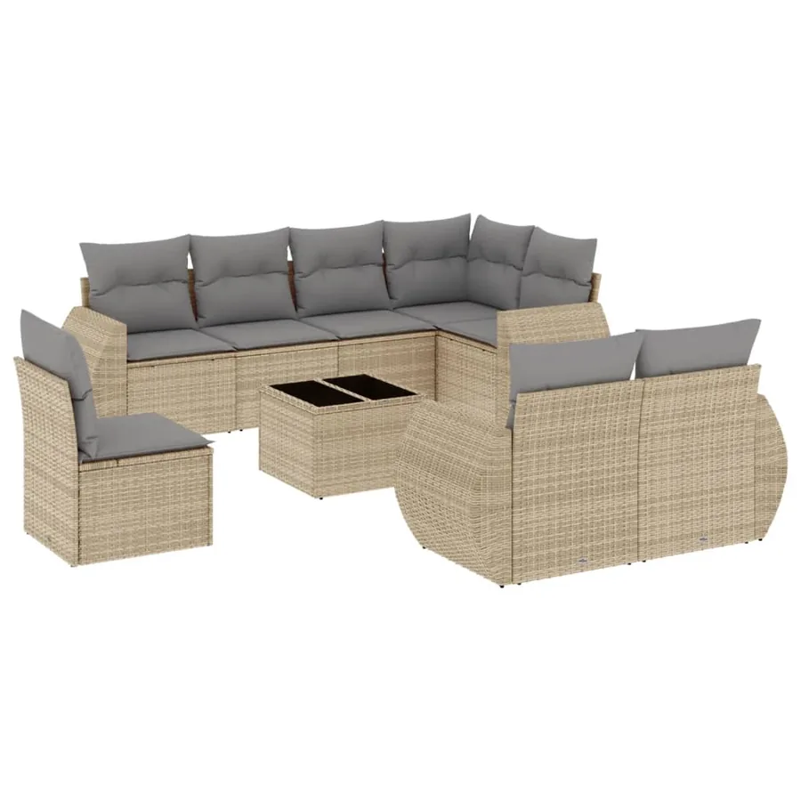 Salon de jardin avec coussins 9 pcs beige résine tressée - 2