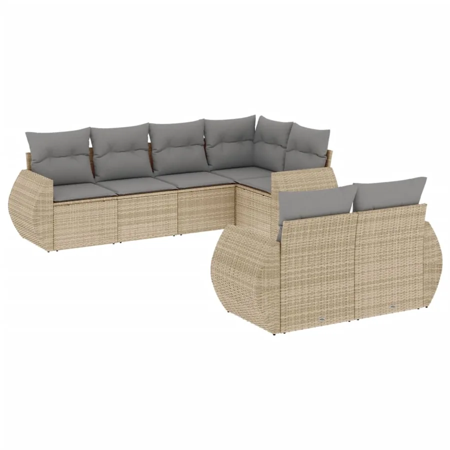 Salon de jardin avec coussins 7 pcs beige résine tressée - 2