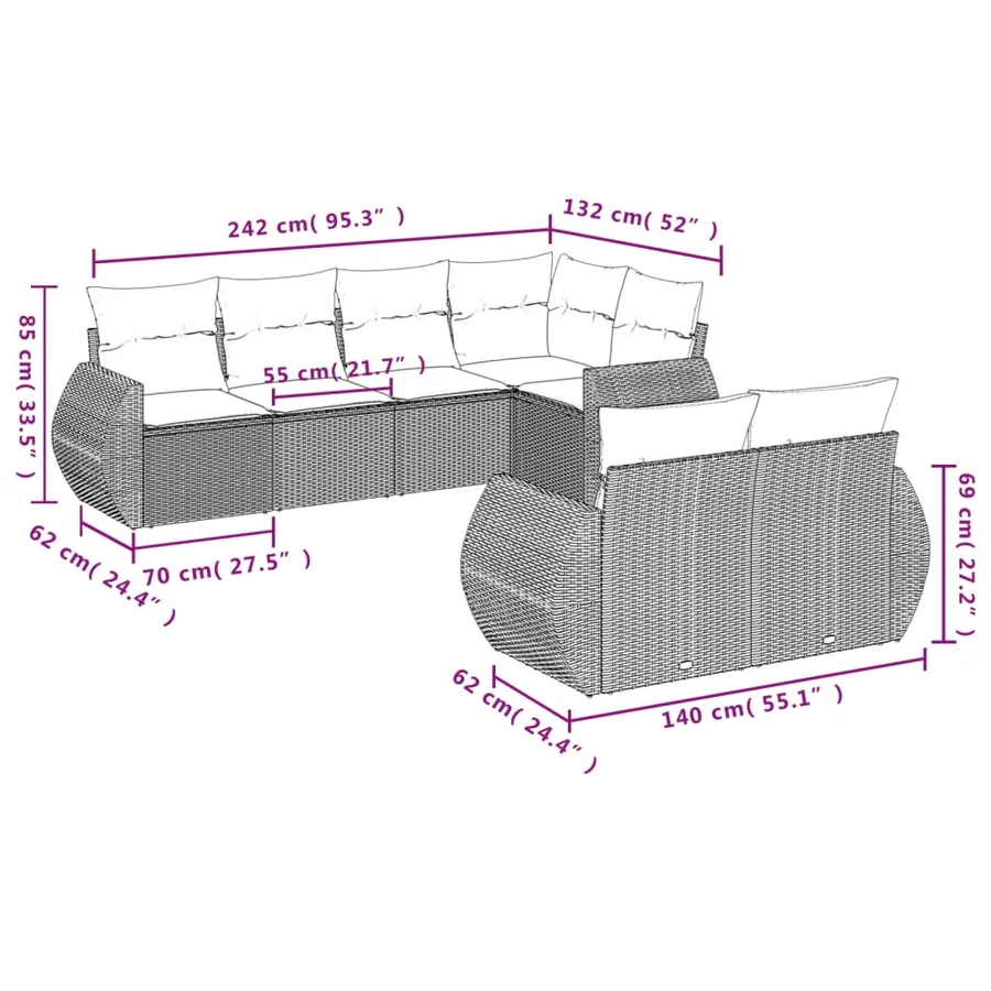 Salon de jardin avec coussins 7 pcs beige résine tressée - 7