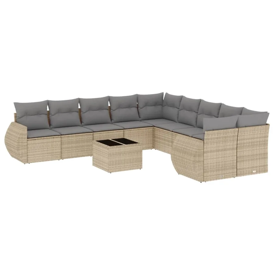Salon de jardin 11 pcs avec coussins beige résine tressée - 2