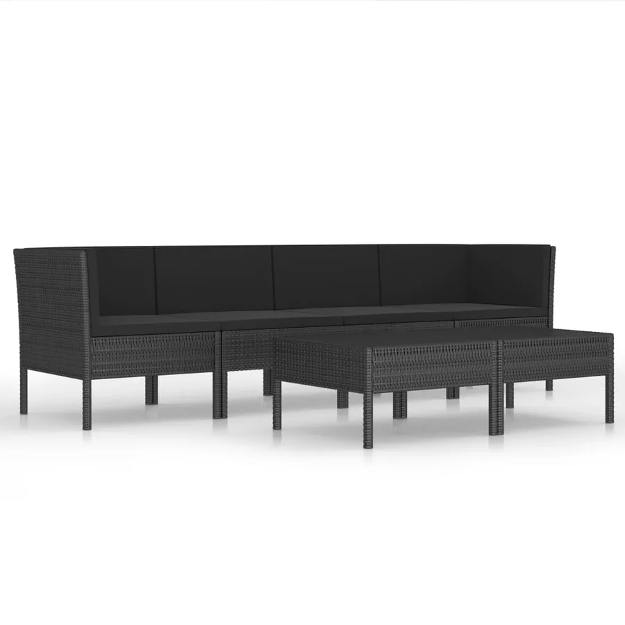 Salon de jardin 6 pcs avec coussins résine tressée noir - 2
