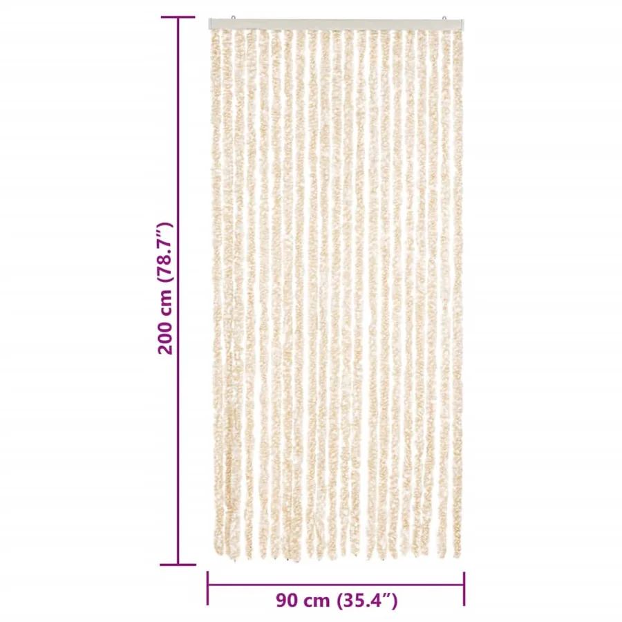 Rideau anti-mouches beige et blanc 90x200 cm chenille - 7