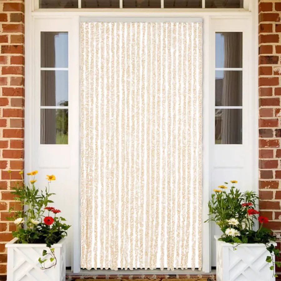 Rideau anti-mouches beige et blanc 100x200 cm chenille