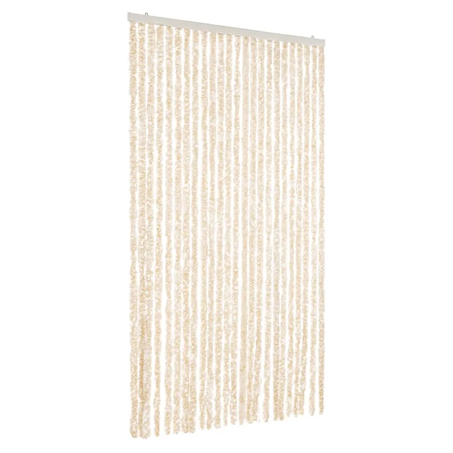 Rideau anti-mouches beige et blanc 100x200 cm chenille - 2