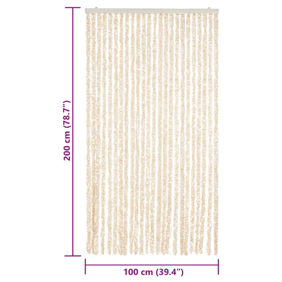 Rideau anti-mouches beige et blanc 100x200 cm chenille - 7