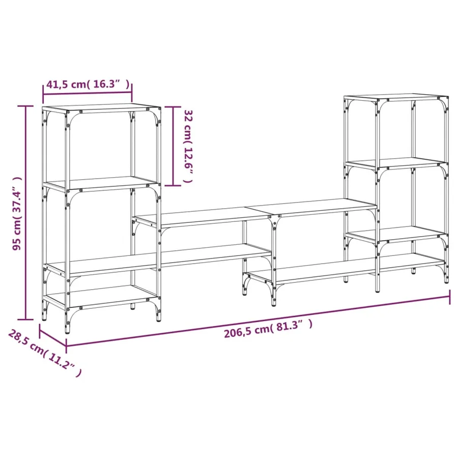 Meuble TV noir 206,5x28,5x95 cm Bois d'ingénierie - 10