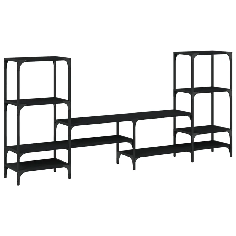 Meuble TV noir 206,5x28,5x95 cm Bois d'ingénierie - 2