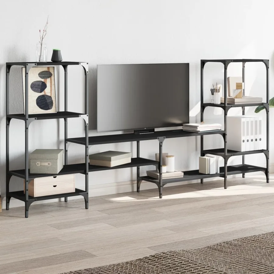 Meuble TV noir 206,5x28,5x95 cm Bois d'ingénierie - 3
